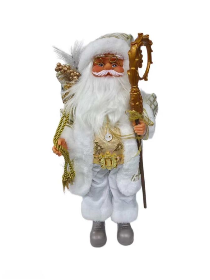 Χριστουγεννιάτικη Φιγούρα Άγιος Βασίλης Λευκό Χρυσό 60cm Διακοσμητικό Υψηλής Ποιότητας